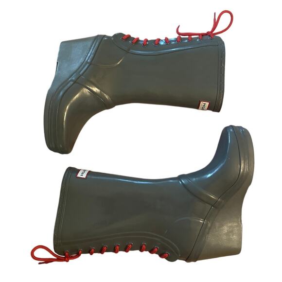 Women US-6M Hunter Verbier Lace-Up Platform Wedge Heeled Rain Boots Rainboots - Picture 7 of 9